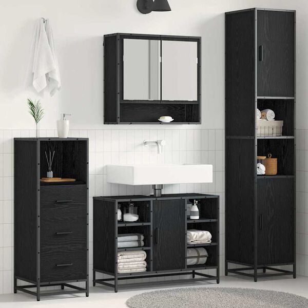 vidaXL Ensemble de mobilier de salle de bain 3 pcs Ch&ecirc;ne noir