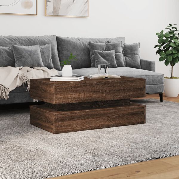 vidaXL Table basse avec lumières LED chêne marron 90x50x40 cm