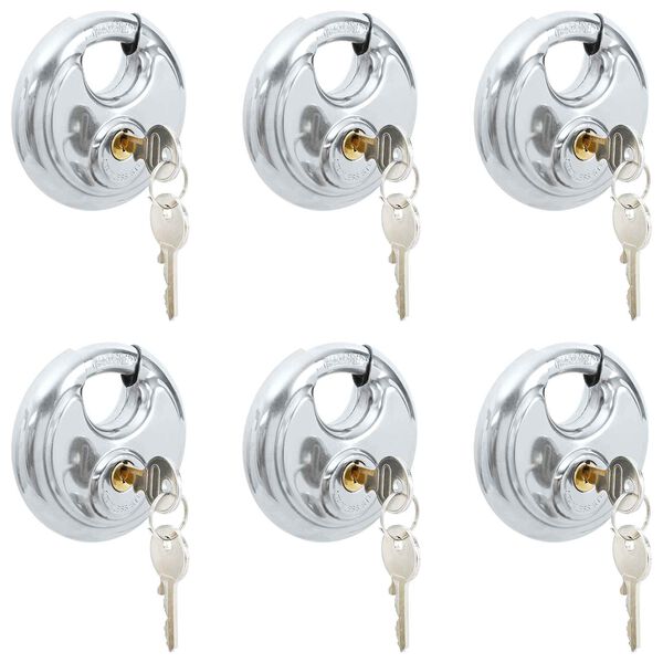 vidaXL Serrures Discus avec Cl&eacute;s 6 pcs Argent 8 x 2.8 x 8 cm