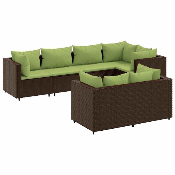 vidaXL Salon de jardin avec coussins 7 pcs marron r&eacute;sine tress&eacute;e