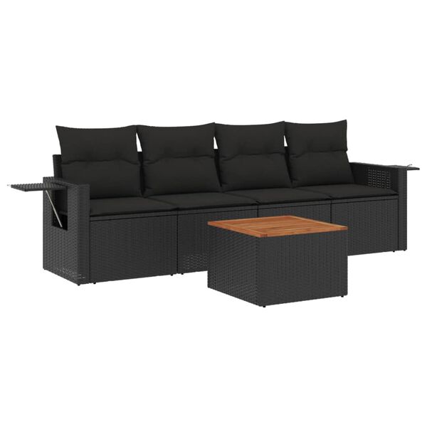 vidaXL Salon de jardin 5 pcs avec coussins noir r&eacute;sine tress&eacute;e