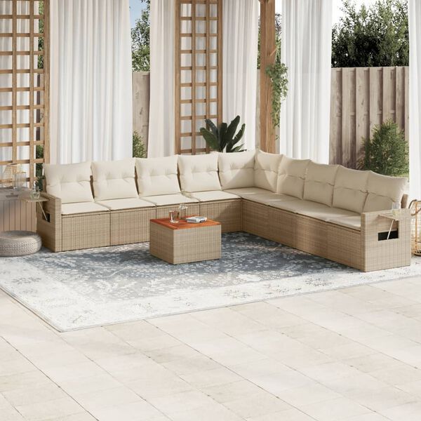 vidaXL Salon de jardin avec coussins 10 pcs beige r&eacute;sine tress&eacute;e