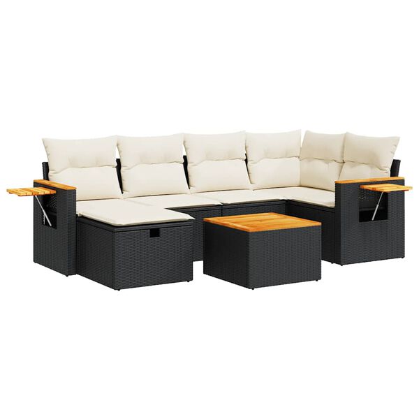 vidaXL Salon de jardin 7 pcs avec coussins noir r&eacute;sine tress&eacute;e