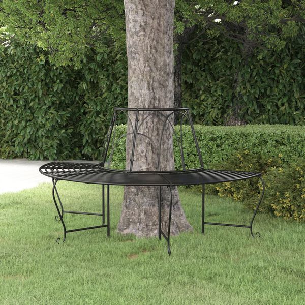 vidaXL Banc demi-circulaire tour d'arbre Ø159 cm Noir Acier