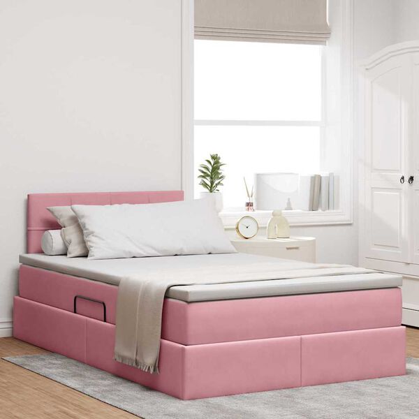 vidaXL Lit de Rangement avec matelas Rose 120 x 200 cm Velours