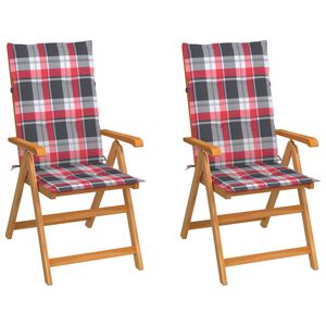 vidaXL Chaises de jardin lot de 2 et coussins &agrave; carreaux rouges Teck