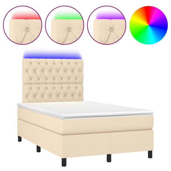vidaXL Sommier &agrave; lattes de lit et matelas et LED Cr&egrave;me 120x200cm Tissu