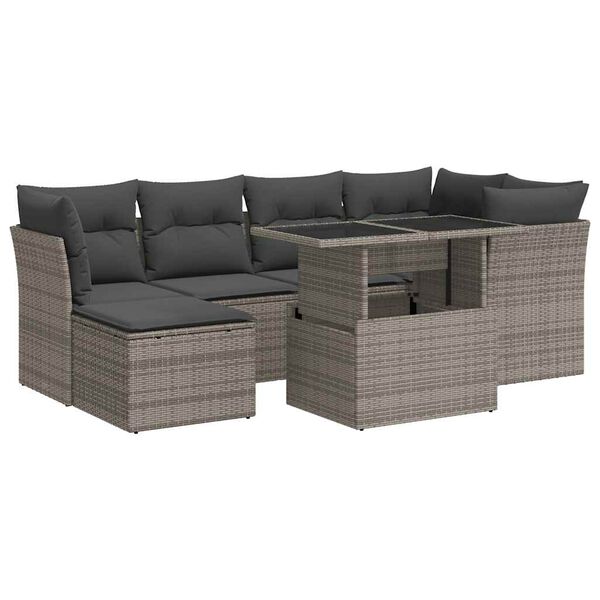 vidaXL Salon de jardin avec coussins 7 pcs gris r&eacute;sine tress&eacute;e