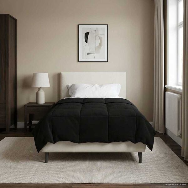 vidaXL Duvet d'&eacute;t&eacute; simple Matelass&eacute; Noir 135 x 200 cm Microfibre