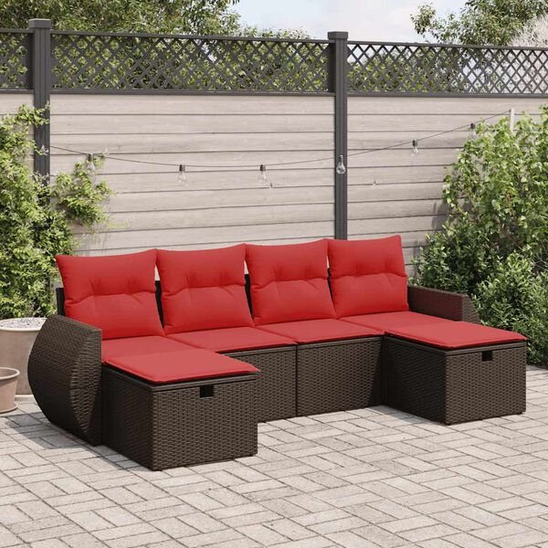 vidaXL Salon de jardin avec coussins 6 pcs marron résine tressée