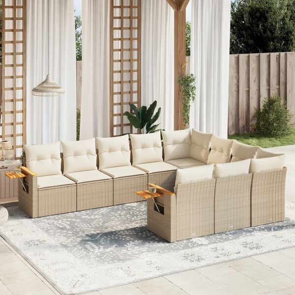 vidaXL Salon de jardin avec coussins 10 pcs beige r&eacute;sine tress&eacute;e