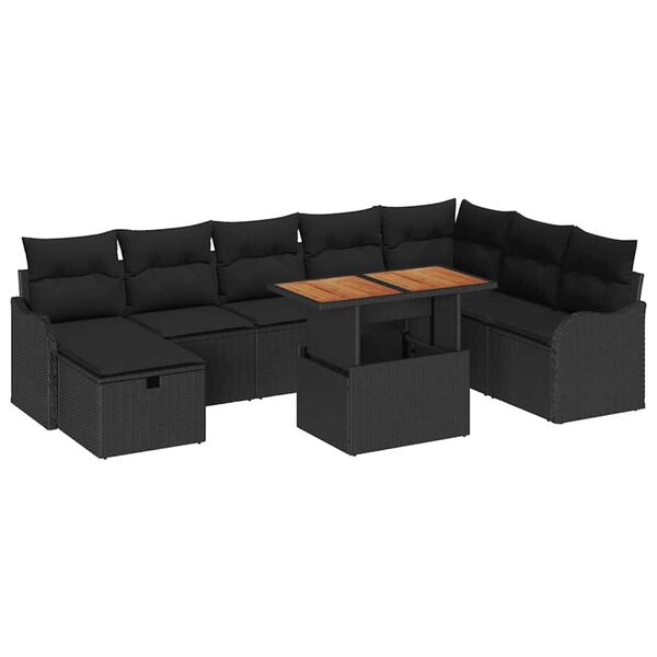 vidaXL Ensemble de canap&eacute; de jardin 9 pcs Noir polyrotin