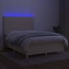 vidaXL Sommier &agrave; lattes de lit et matelas et LED Cr&egrave;me 140x200cm Tissu