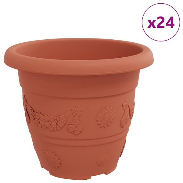vidaXL Pot &agrave; fleurs rond 24 pcs Rouge brique &Oslash; 26 x 21,5 cm Plastique