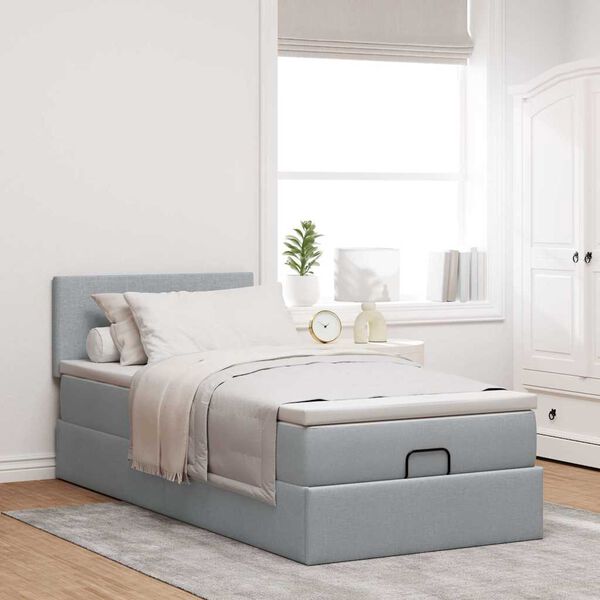vidaXL Cadre de lit ottoman et matelas gris clair 90x190 cm tissu