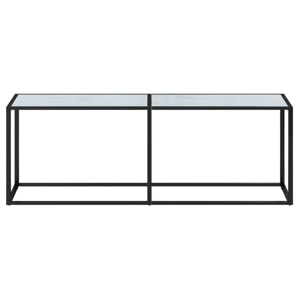 vidaXL Table console Marbre blanc 220x35x75,5 cm Verre tremp&eacute;