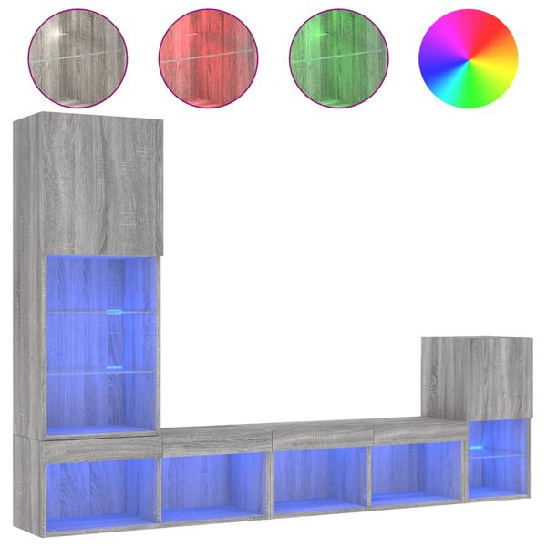 vidaXL Unit&eacute;s murales TV avec LED 4 pcs gris sonoma bois d'ing&eacute;nierie