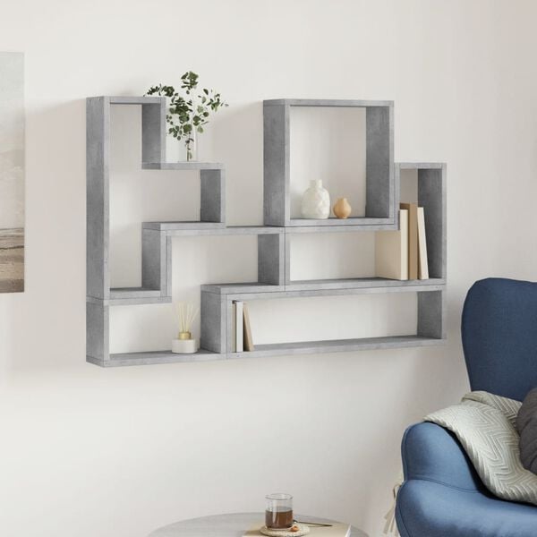vidaXL &Eacute;tag&egrave;re murale gris b&eacute;ton 96x12x64 cm bois d'ing&eacute;nierie