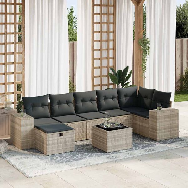 vidaXL Salon de jardin 8 pcs avec coussins gris clair r&eacute;sine tress&eacute;e