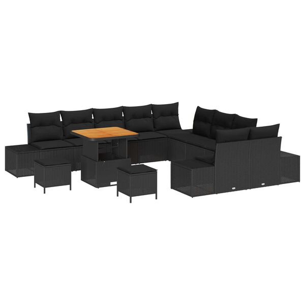 vidaXL Ensemble de canap&eacute; de jardin avec coussin 13 pcs Noir polyrotin