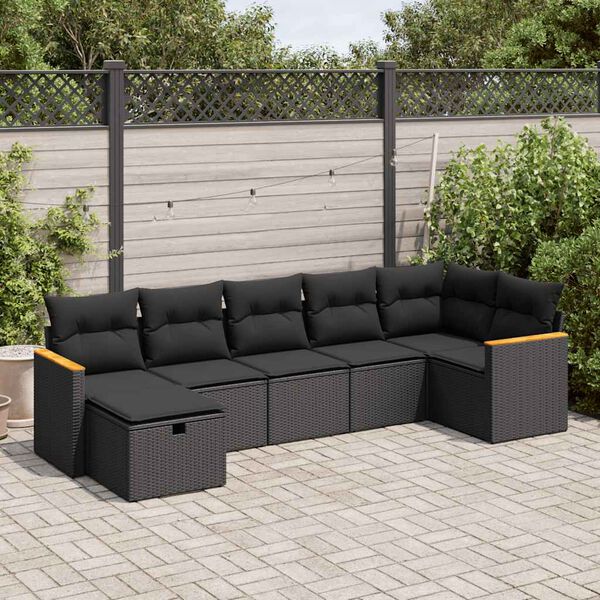 vidaXL Salon de jardin 7 pcs avec coussins noir r&eacute;sine tress&eacute;e