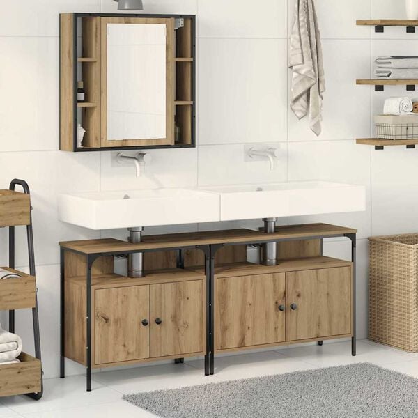 vidaXL Meubles de salle de bain 3 pcs Marron Bois d'ing&eacute;nierie