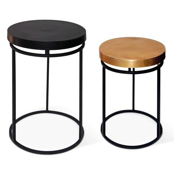 Rousseau Ensemble tables d'appoint 2 pcs Cameo M&eacute;tal Noir et dor&eacute;