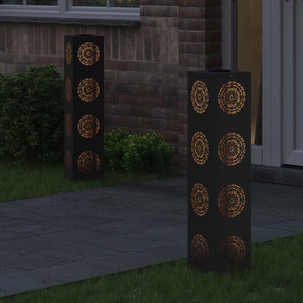 vidaXL Lumi&egrave;re de chemin LED solaire 2 pcs Noir Acier lamin&eacute; &agrave; froid