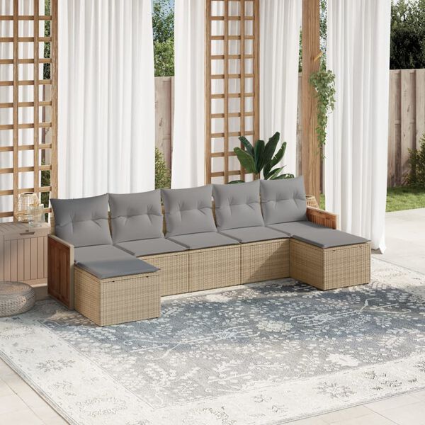 vidaXL Salon de jardin avec coussins 7 pcs beige r&eacute;sine tress&eacute;e