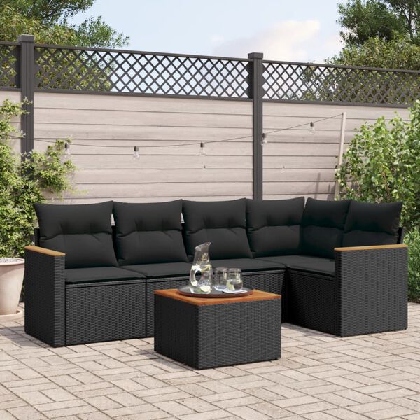 vidaXL Salon de jardin 6 pcs avec coussins noir r&eacute;sine tress&eacute;e