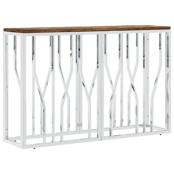 vidaXL Table console acier inoxydable et bois massif de r&eacute;cup&eacute;ration