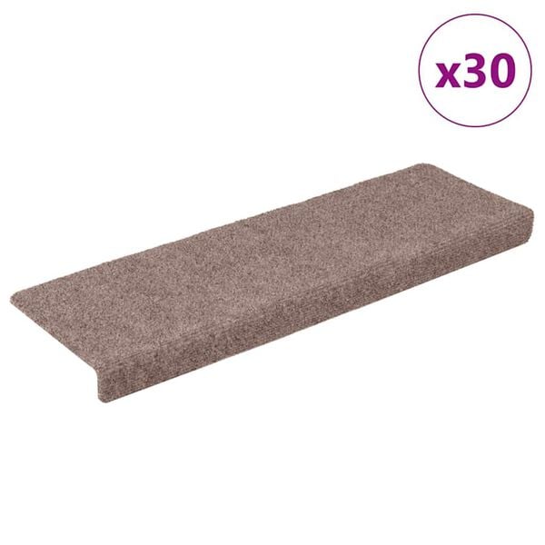 vidaXL Tapis d'escalier autocollants 30 pi&egrave;ces 65 x 21 x 4 cm marron clair Bord rectangulaire