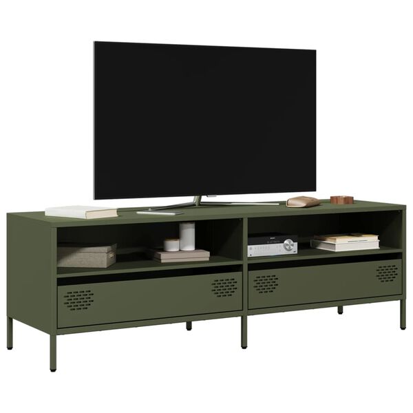 vidaXL Meuble TV vert olive 135x39x43,5 cm acier lamin&eacute; &agrave; froid
