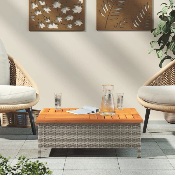 vidaXL Table de jardin gris 70x70x25 cm r&eacute;sine tress&eacute;e et bois acacia