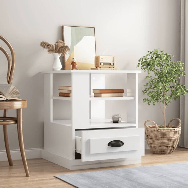 vidaXL Table d'appoint blanc brillant 50x50x60 cm bois d'ingénierie