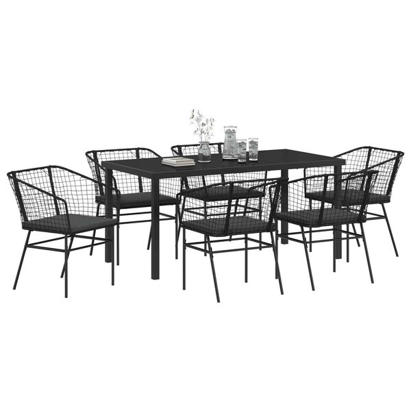 vidaXL Ensemble de salle &agrave; manger pour jardin 7 pcs Noir polyrotin