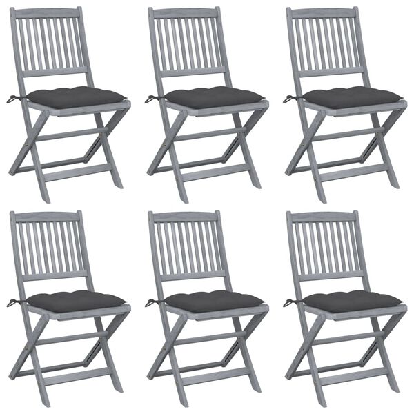 vidaXL Chaises pliables d'extérieur lot de 6 et coussins Bois d'acacia