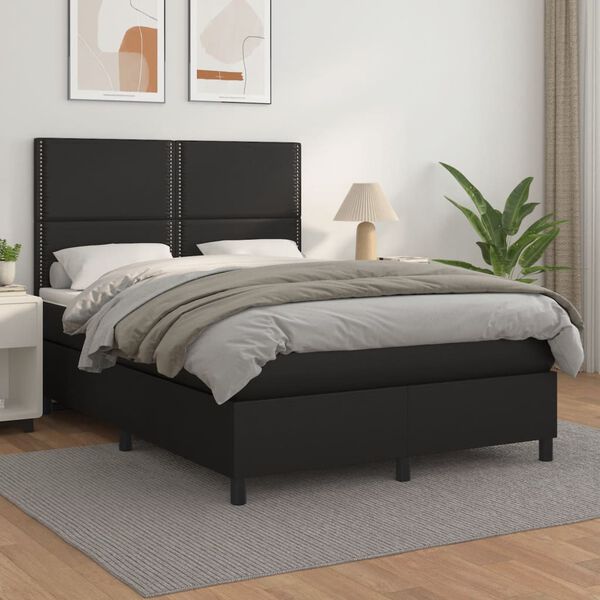 vidaXL Sommier &agrave; lattes de lit avec matelas Noir 140x190 cm Similicuir