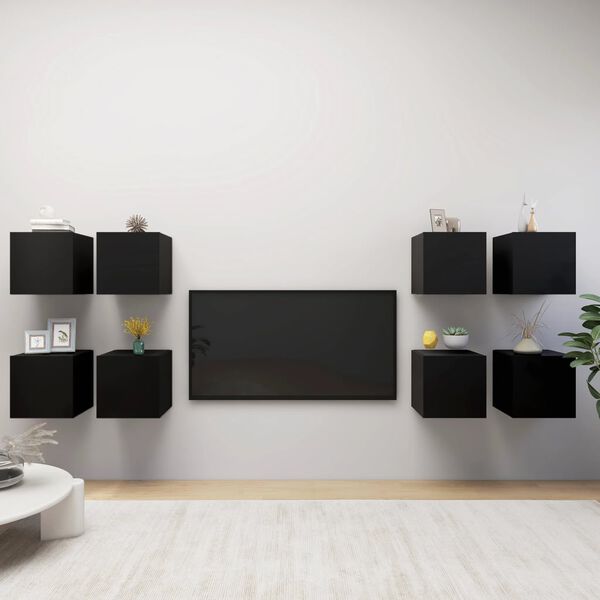 vidaXL Meubles TV muraux 8 pcs Noir 30,5x30x30 cm