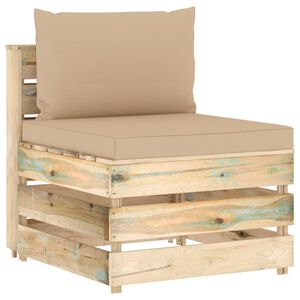 vidaXL Canap&eacute; central sectionnel avec coussins Bois impr&eacute;gn&eacute; de vert