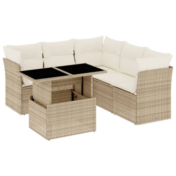 vidaXL Salon de jardin avec coussins 6 pcs beige r&eacute;sine tress&eacute;e