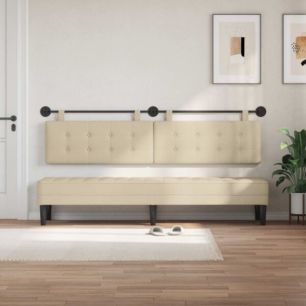 vidaXL T&ecirc;te de lit suspendue Montage mural Cr&egrave;me 210 x 55 x 5 cm tissu