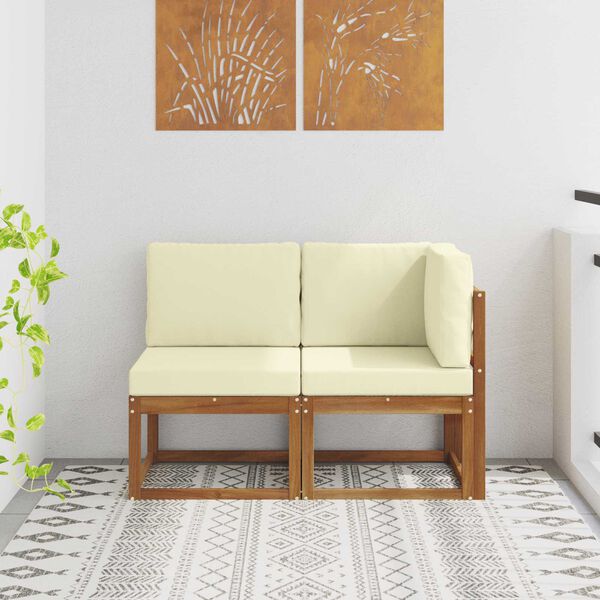 vidaXL Canap&eacute; d&rsquo;ext&eacute;rieur milieu et coin 2 Pi&egrave;ce Naturel et Cr&egrave;me