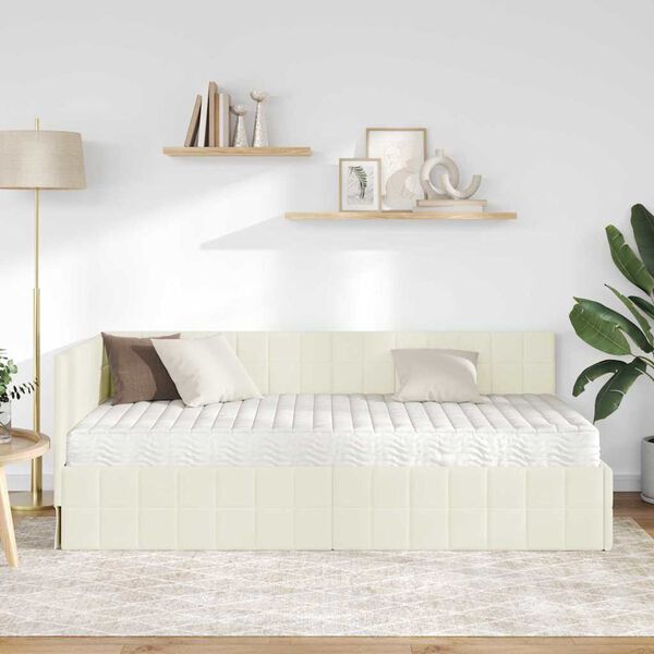 vidaXL Cadre de lit d'angle avec matelas 2 pcs Cr&egrave;me Velours