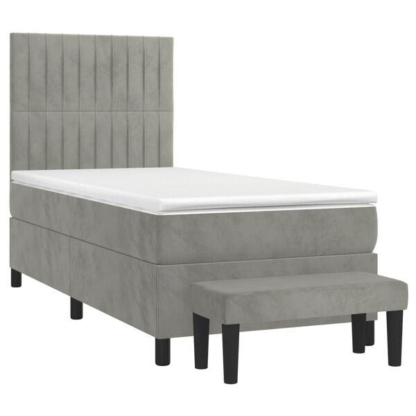 vidaXL Sommier &agrave; lattes de lit et matelas Gris clair 90x190 cm Velours