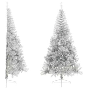 vidaXL Demi sapin de No&euml;l artificiel avec support argent&eacute; 210 cm PET