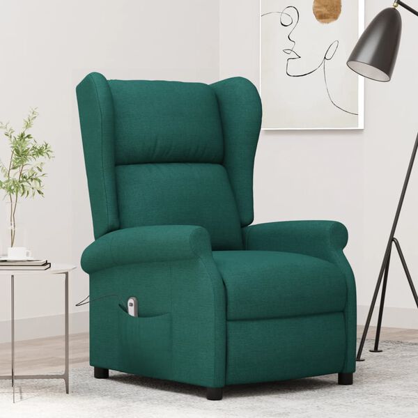 vidaXL Fauteuil inclinable &eacute;lectrique &agrave; oreilles vert fonc&eacute; tissu