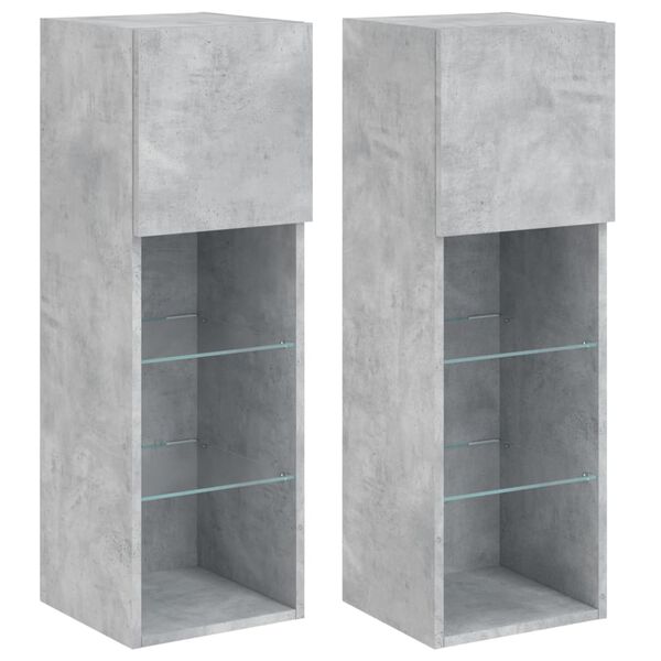 vidaXL Meubles TV avec lumi&egrave;res LED 2 pcs gris b&eacute;ton 30,5x30x90 cm
