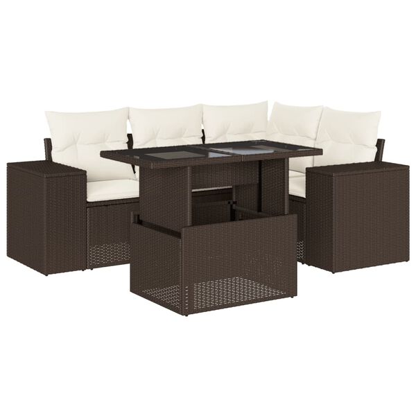 vidaXL Salon de jardin avec coussins 5 pcs marron r&eacute;sine tress&eacute;e