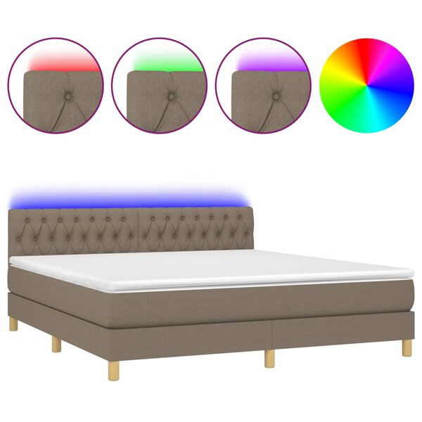 vidaXL Sommier &agrave; lattes de lit avec matelas LED Taupe 160x200 cm Tissu